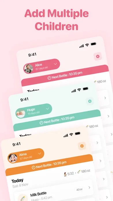 Capturas de tela do Baby Feeding Tracker App