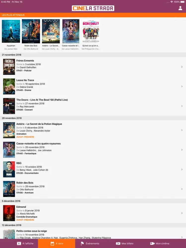 Tangkapan layar Ciné Strada iPad 