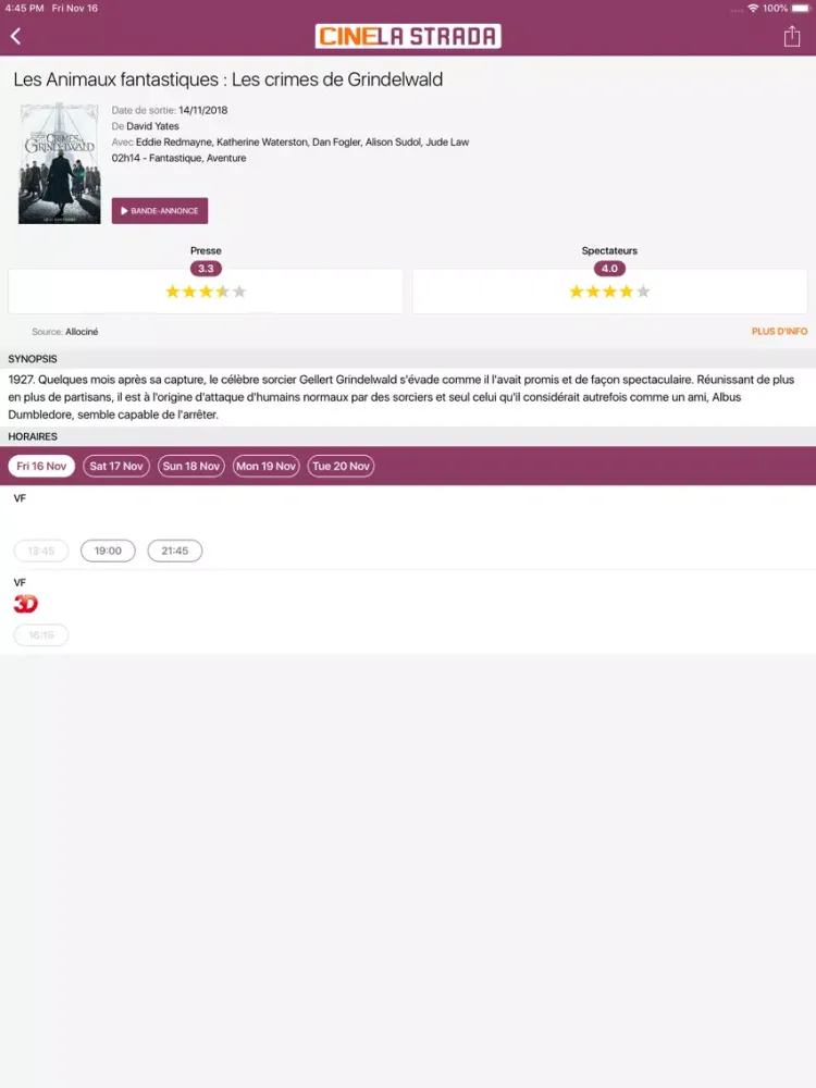 Tangkapan layar Ciné Strada iPad 