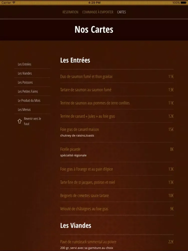 Tangkapan skrin Restaurant Brasserie Jules iPad 
