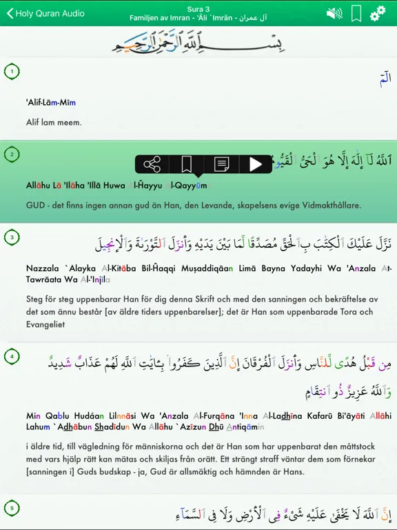 Tangkapan layar Quran Audio in Arabic, Swedish iPad 