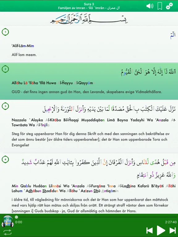 Tangkapan layar Quran Audio in Arabic, Swedish iPad 