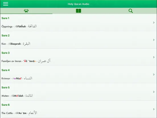 Tangkapan layar Quran Audio in Arabic, Swedish iPad 