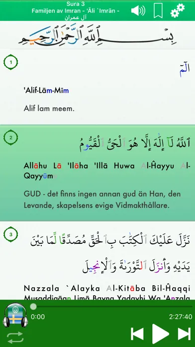 Tangkapan layar Quran Audio in Arabic, Swedish