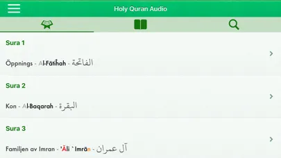 Tangkapan layar Quran Audio in Arabic, Swedish