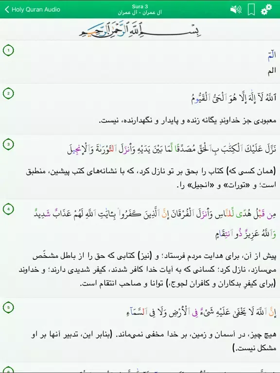 Quran Audio mp3 Farsi, Arabic iPad  Screenshots