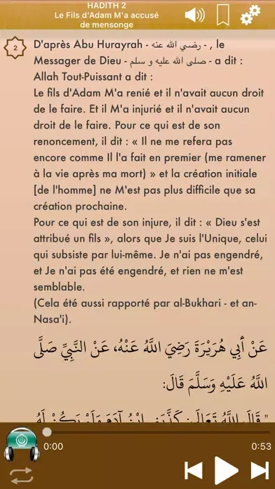 Tangkapan layar 40 Hadiths Qudsi en Français