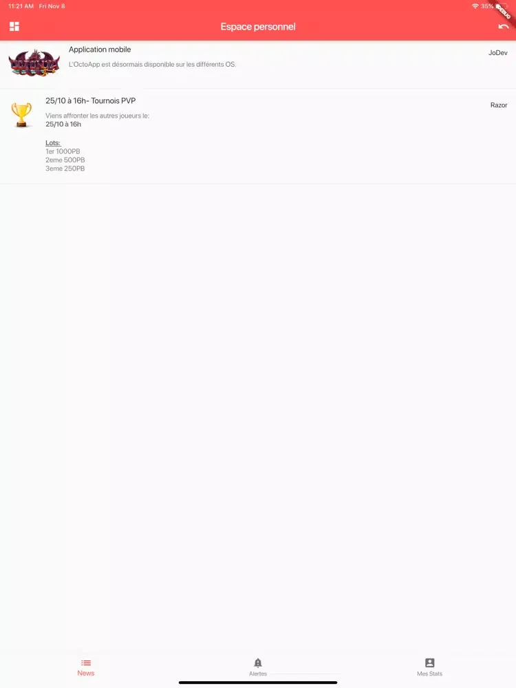 Tangkapan layar OctoApp - Octonya iPad 