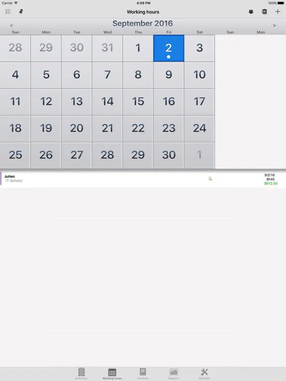 Tangkapan layar Timesheet, my hours iPad 