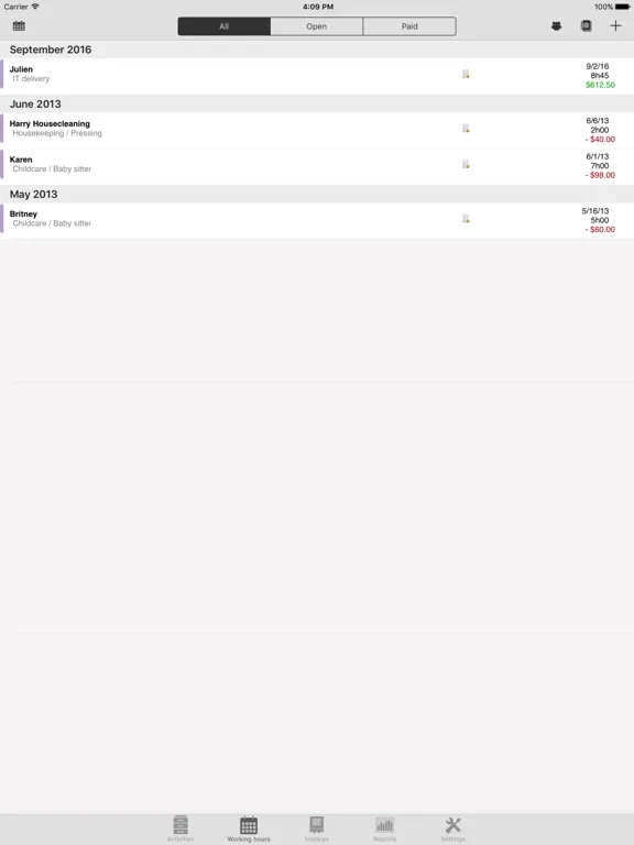Tangkapan layar Timesheet, my hours iPad 