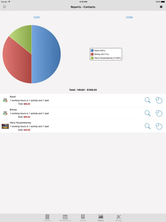 Tangkapan layar Timesheet, my hours iPad 