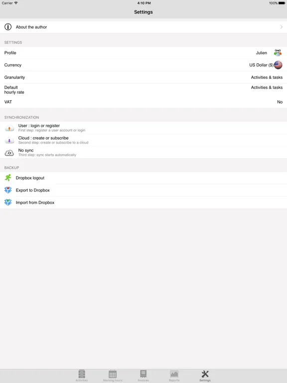 Tangkapan layar Timesheet, my hours iPad 