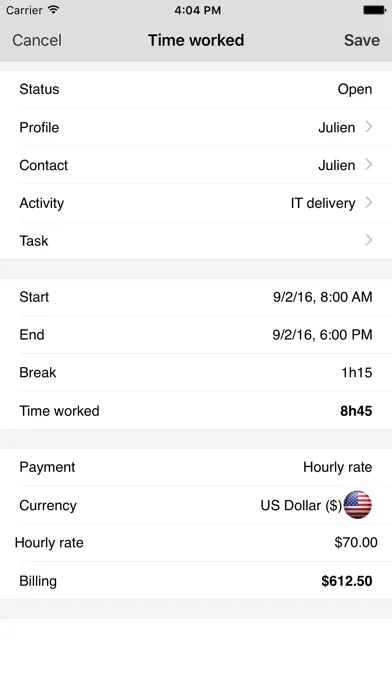 Tangkapan layar Timesheet, my hours