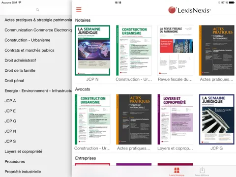 Capturas de tela do Lexis Kiosque iPad 