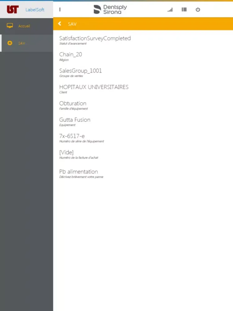 Dentsply Sirona FR SAV Yellow iPad  スクリーンショット
