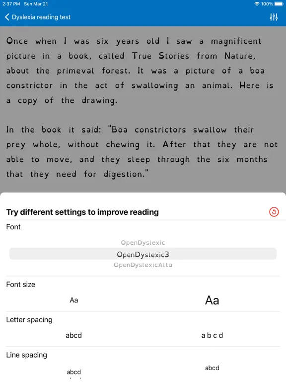 Tangkapan skrin Dyslexia speed reading test iq iPad 