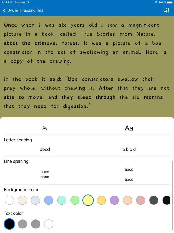 Tangkapan skrin Dyslexia speed reading test iq iPad 
