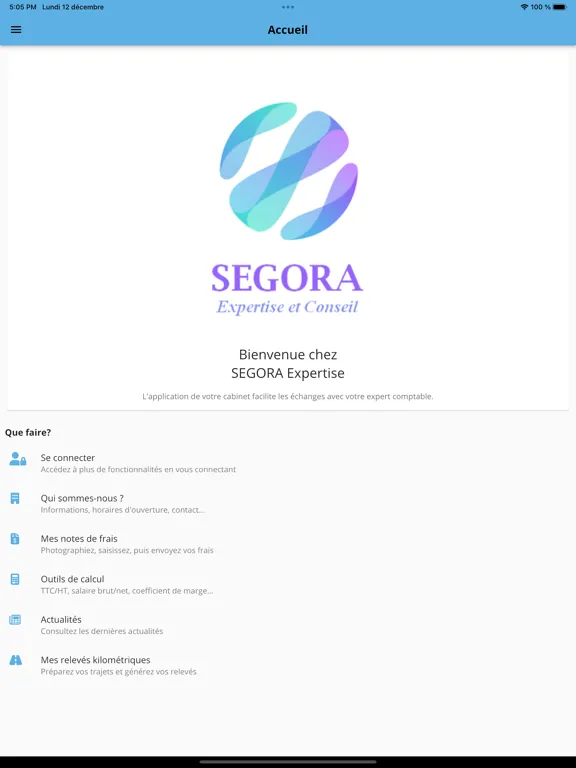 Tangkapan skrin Segora Expertise et Conseil iPad 