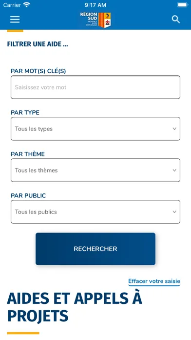 Ảnh chụp màn hình của Région Sud