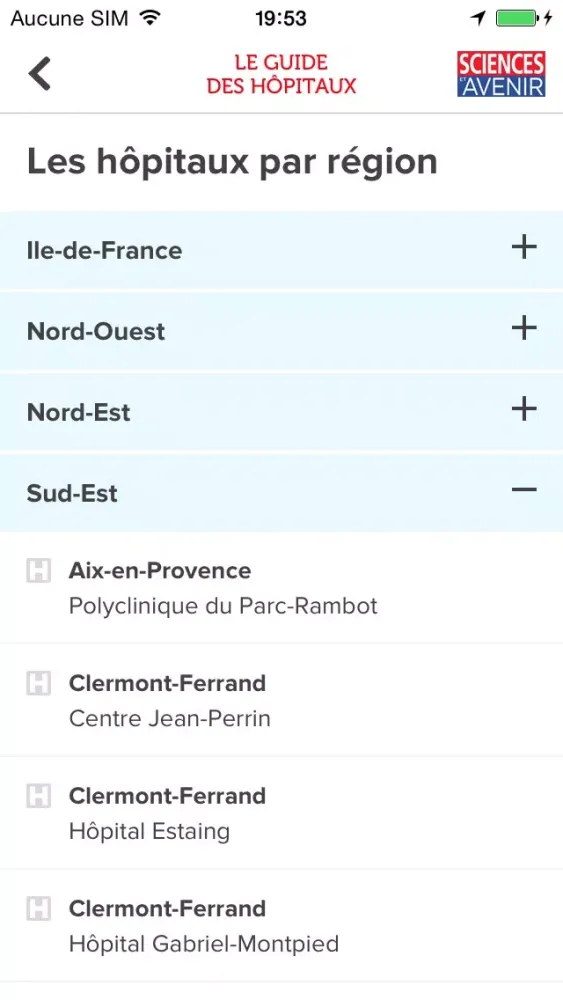 Zrzuty ekranu Le Guide des Hôpitaux et des services de pointe par Sciences et Avenir Santé