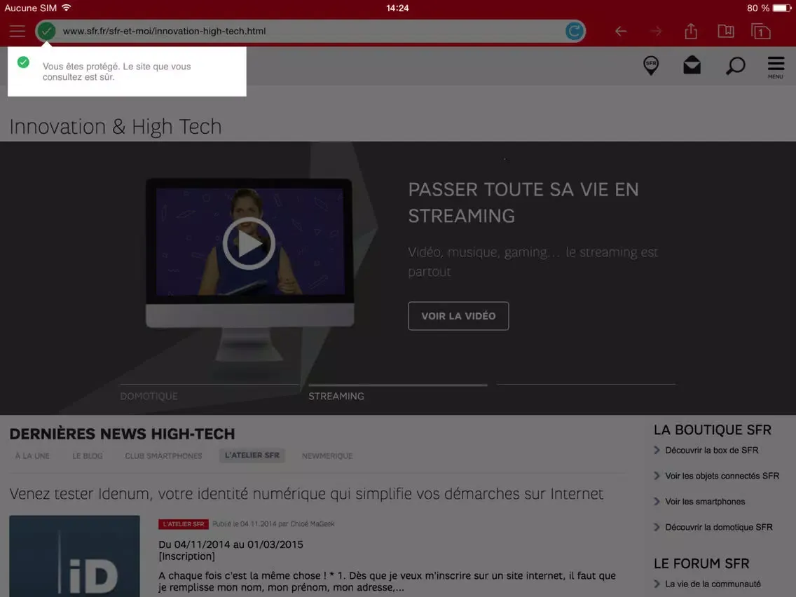 SFR Sécurité iPad  Ekran Görüntüleri