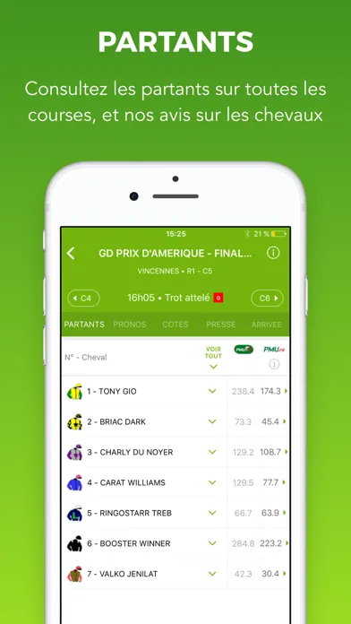 Tangkapan skrin Turfoo Résultats Turf et Prono