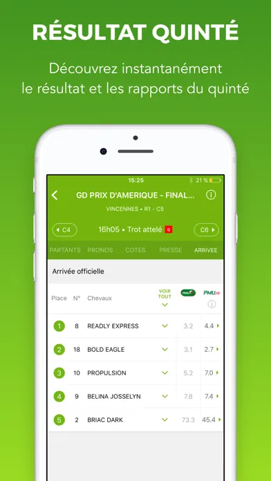 Tangkapan skrin Turfoo Résultats Turf et Prono