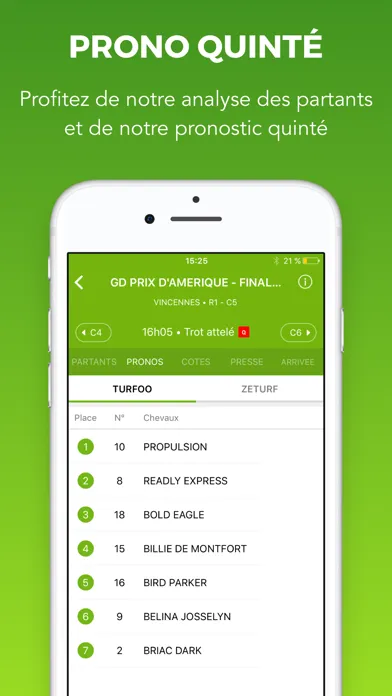 Tangkapan skrin Turfoo Résultats Turf et Prono