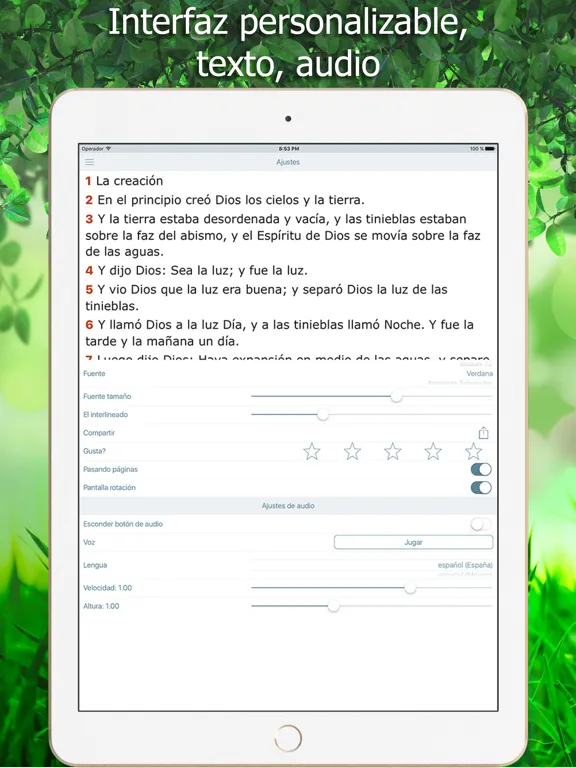 Tangkapan layar La Biblia Reina Valera Audio iPad 