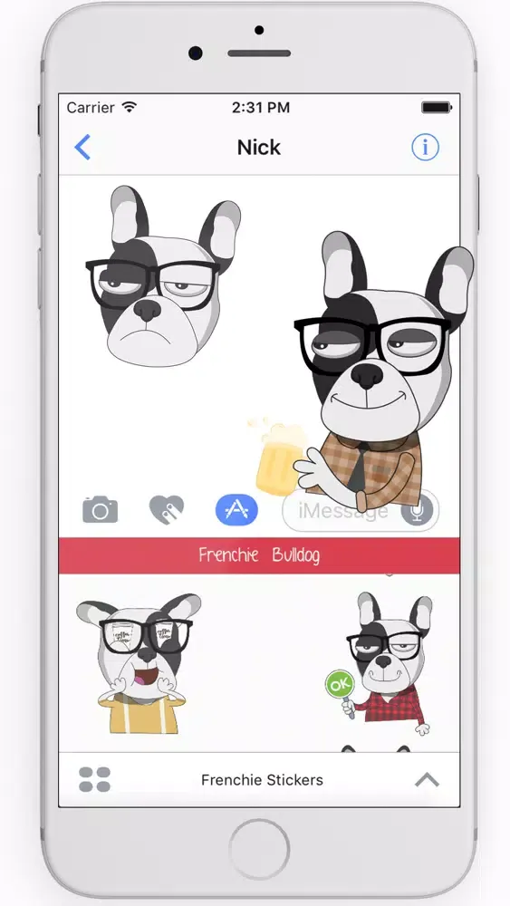 Hipster French bulldog sticker سکرین شاٹس
