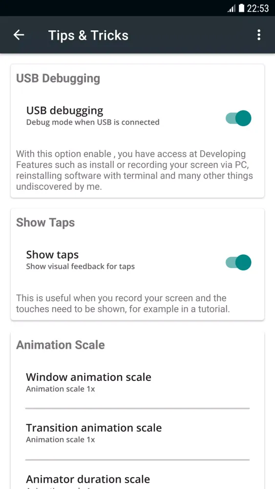 Developer Options Screenshots