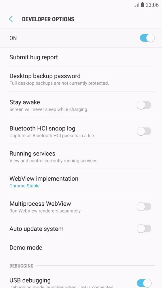 Developer Options Screenshots