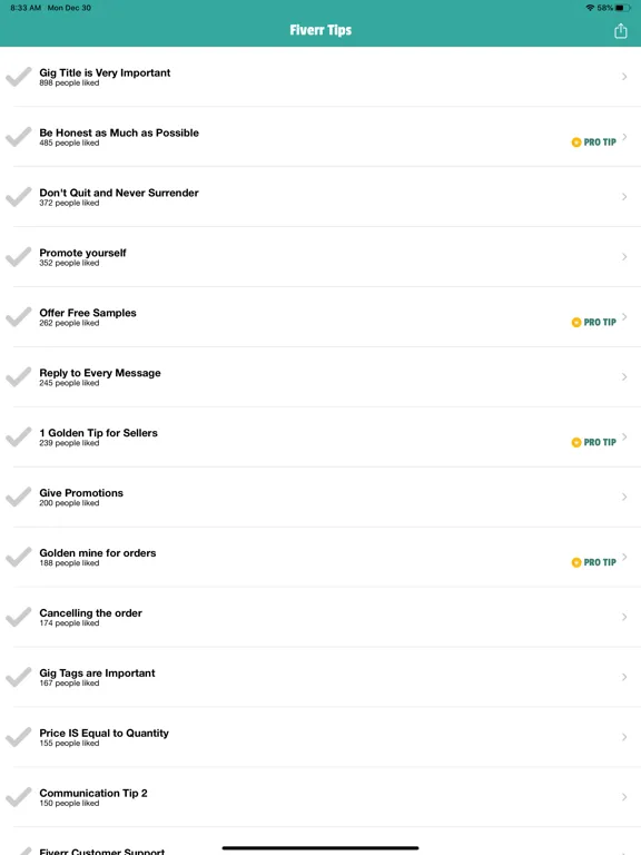 Ảnh chụp màn hình của Fiverr Tips iPad 