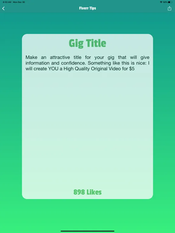 Ảnh chụp màn hình của Fiverr Tips iPad 
