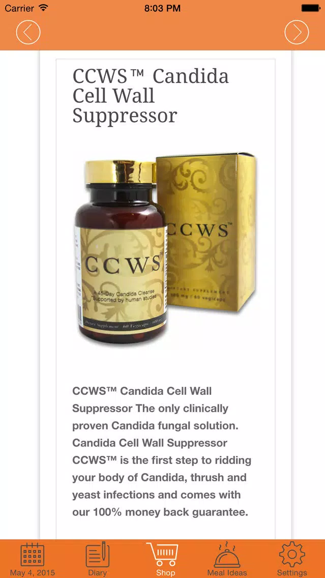 Tangkapan layar Candida CCWS Treatment Tracker