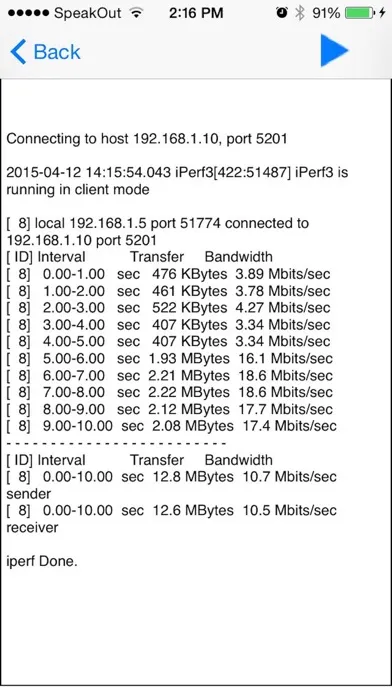 Tangkapan skrin iPerf3 Lite Network Test Tool