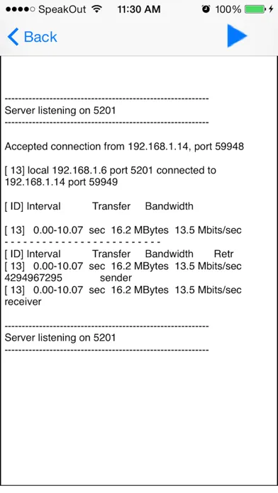 Tangkapan skrin iPerf3 Lite Network Test Tool