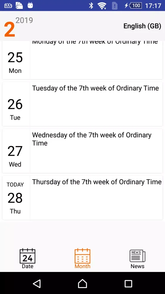 Roman Catholic Calendar Screenshots