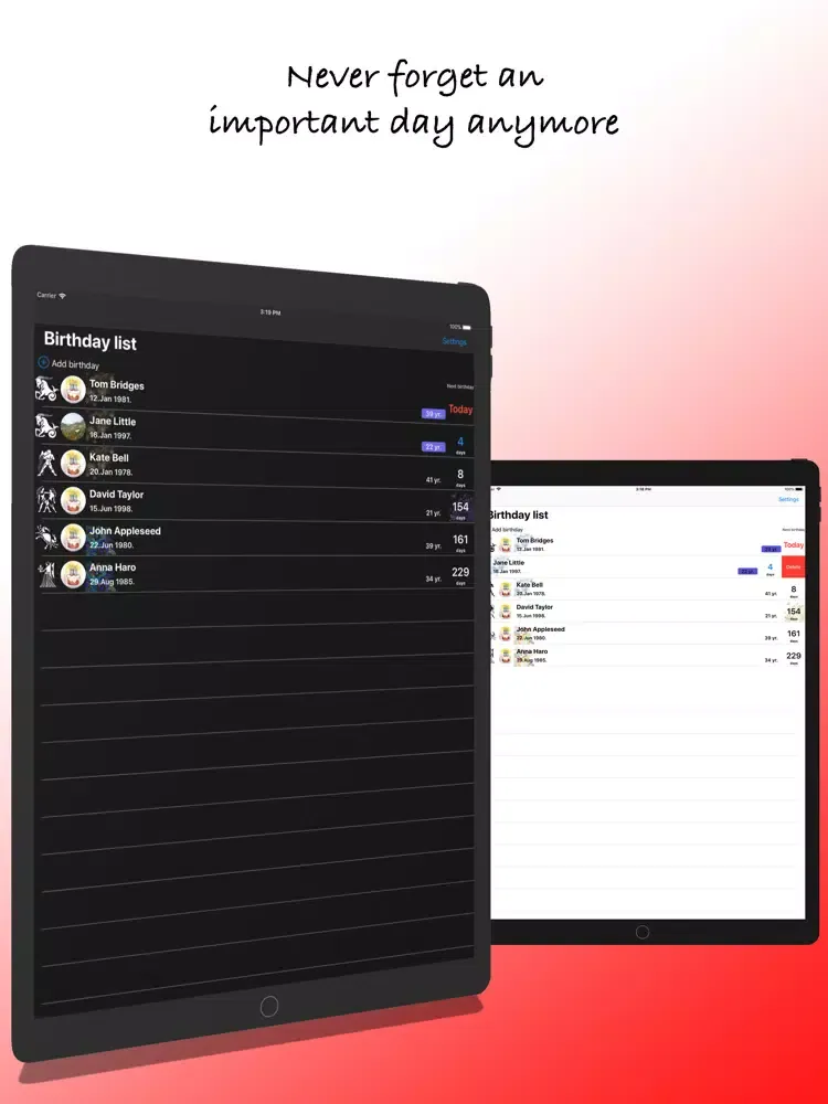 BirthDay Monitor iPad  Screenshots