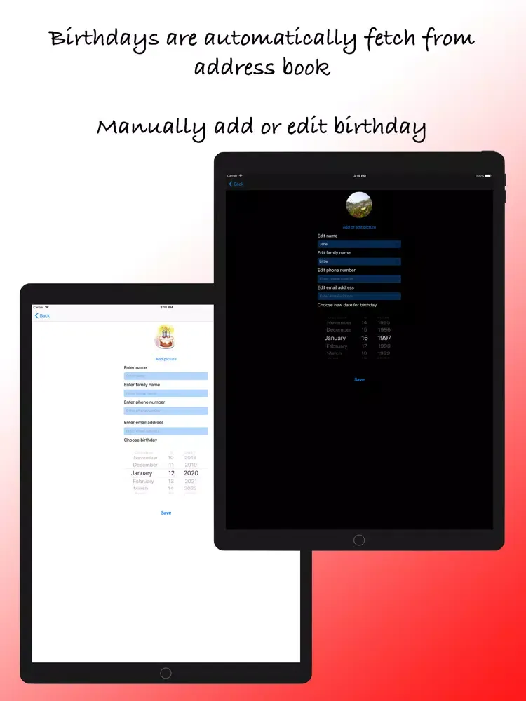 BirthDay Monitor iPad  Screenshots