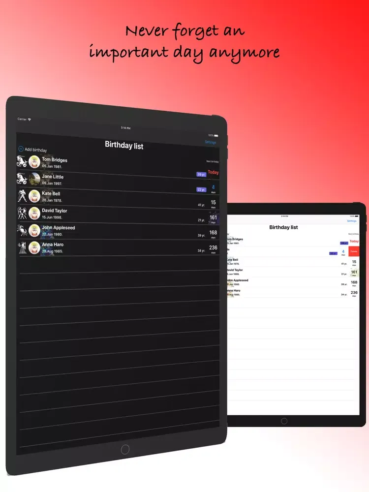 Capturas de tela do BirthDay Monitor Lite iPad