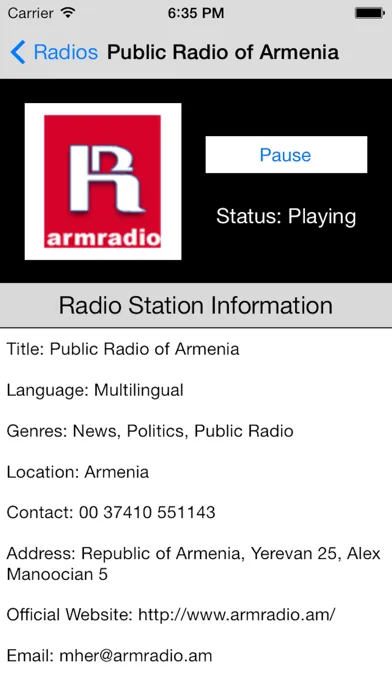 Скриншоты Armenia Radio Live Player (Armenian)