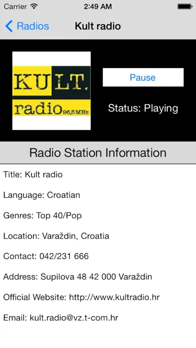 Tangkapan skrin Croatia Radio Live Player (Hrvatska / hrvatski)