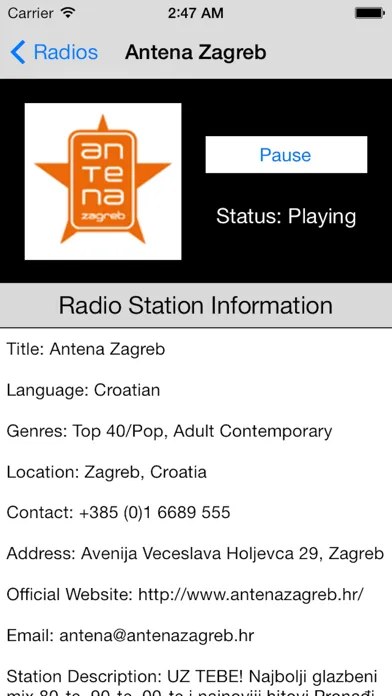 Tangkapan skrin Croatia Radio Live Player (Hrvatska / hrvatski)