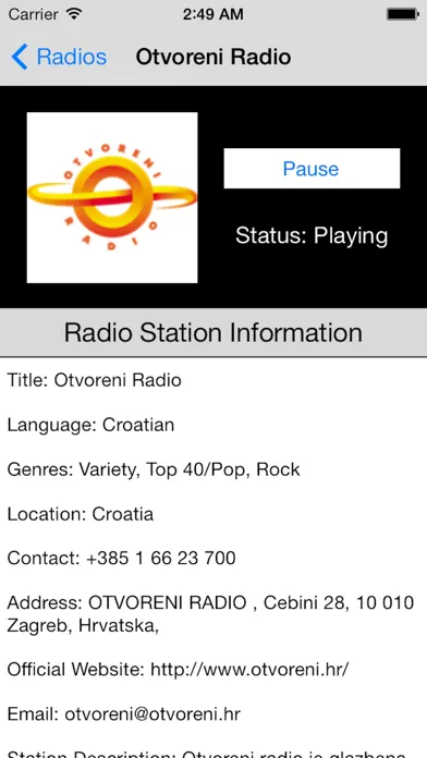 Tangkapan skrin Croatia Radio Live Player (Hrvatska / hrvatski)