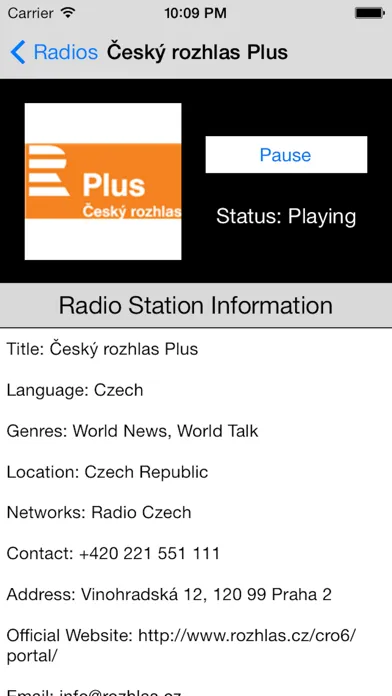Czech Republic Radio Player (Česká republika rádio, čeština, Česko, Český)应用截图