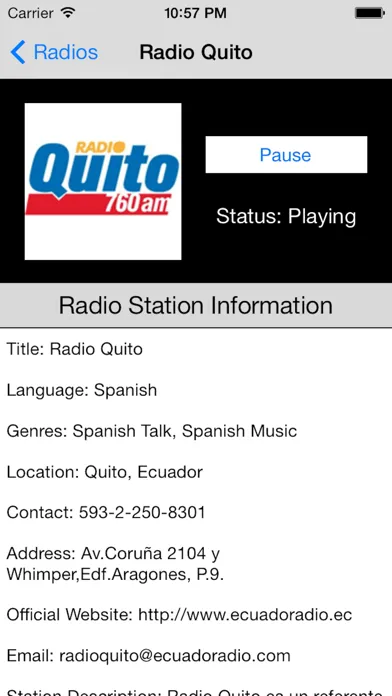 Ecuador Radio Live Player (Quito / Spanish / Equador) Screenshots
