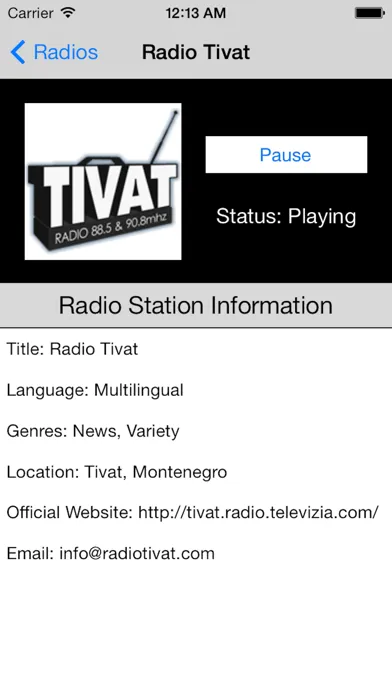 Ảnh chụp màn hình của Montenegro Radio Live Player (Montenegrin)