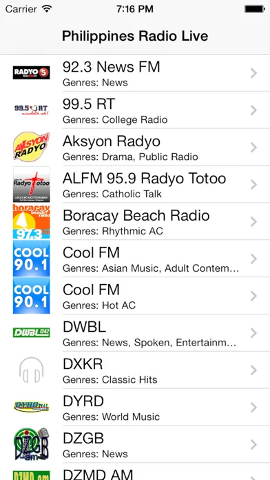 Tangkapan skrin Philippines Radio Live Player (Manila / Filipino / Pilipino / Tagalog / Pinoy / Pilipinas radyo)