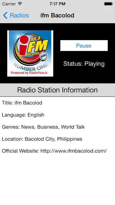Tangkapan skrin Philippines Radio Live Player (Manila / Filipino / Pilipino / Tagalog / Pinoy / Pilipinas radyo)